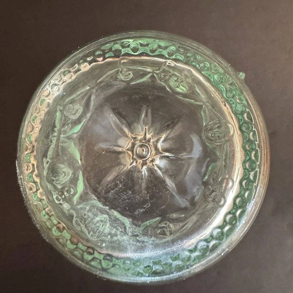 Vintage green cut glass decanter with diamond pattern.No chips or cracks.
